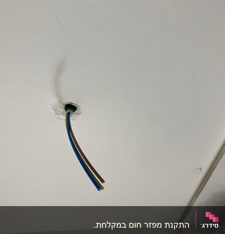 חוטי חשמל צבעוניים יוצאים מתקרה לבנה